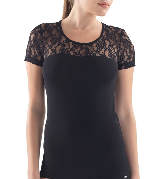 Kadın Kısa Kollu T-Shirt Aura Full Lace 1498 - Siyah - 1