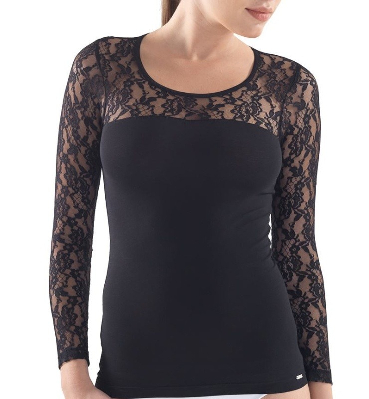 Aura Full Lace Kadın Uzun Kollu T-Shirt 1499 - Siyah - 1