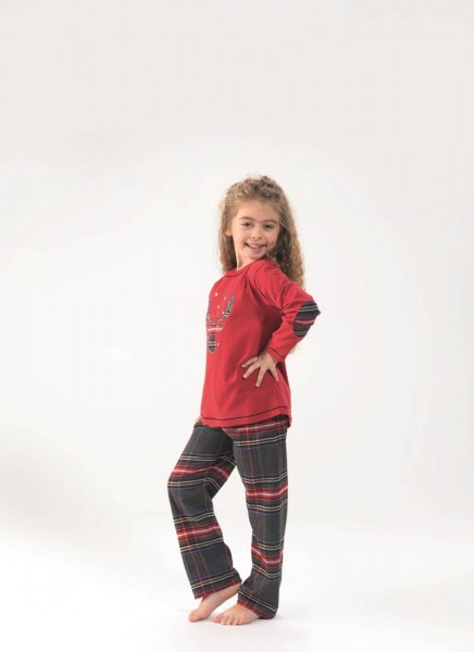 Kız Çocuk Pijama Takımı - 6654 - Kırmızı - 1