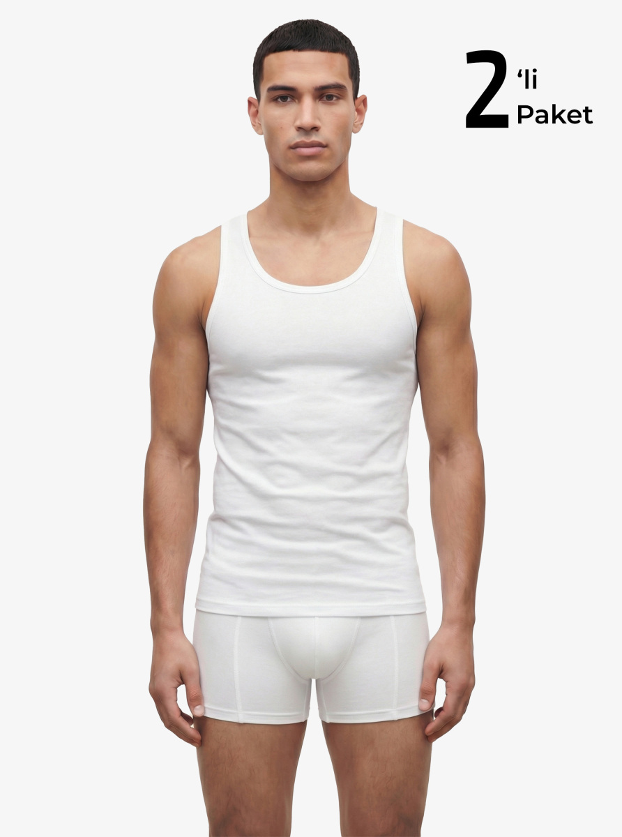 Erkek Pamuk Atlet 2'li Paket 9485 - Beyaz - Blackspade