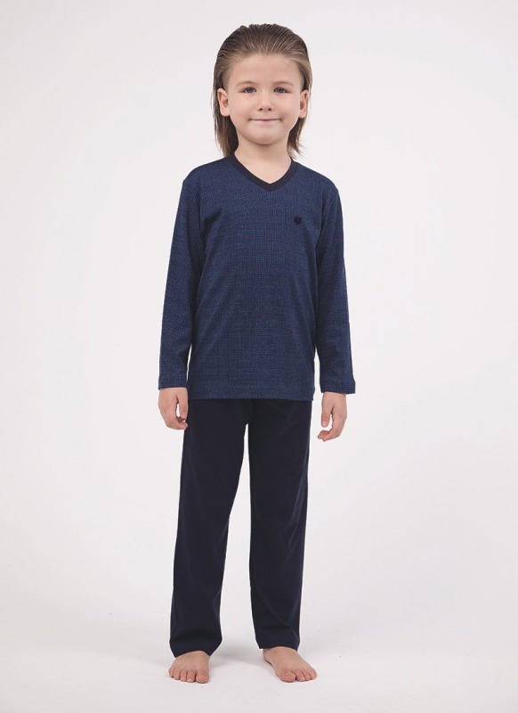 Erkek Çocuk Pijama Takımı - 30029 - Mavi Kare Baskılı - 1