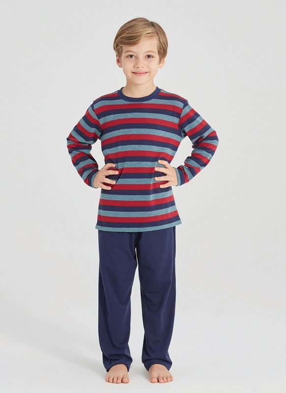 Erkek Çocuk Pijama Takımı 30400 - Mavi Kırmızı Çizgili - 1