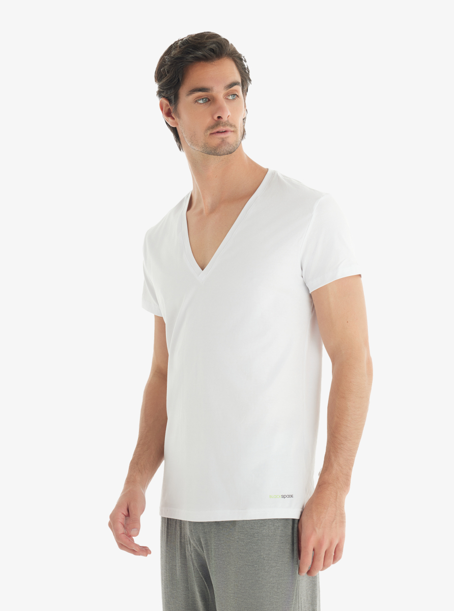 Erkek Fanila Derin V Yaka Tender Cotton 9212 - Beyaz - Blackspade