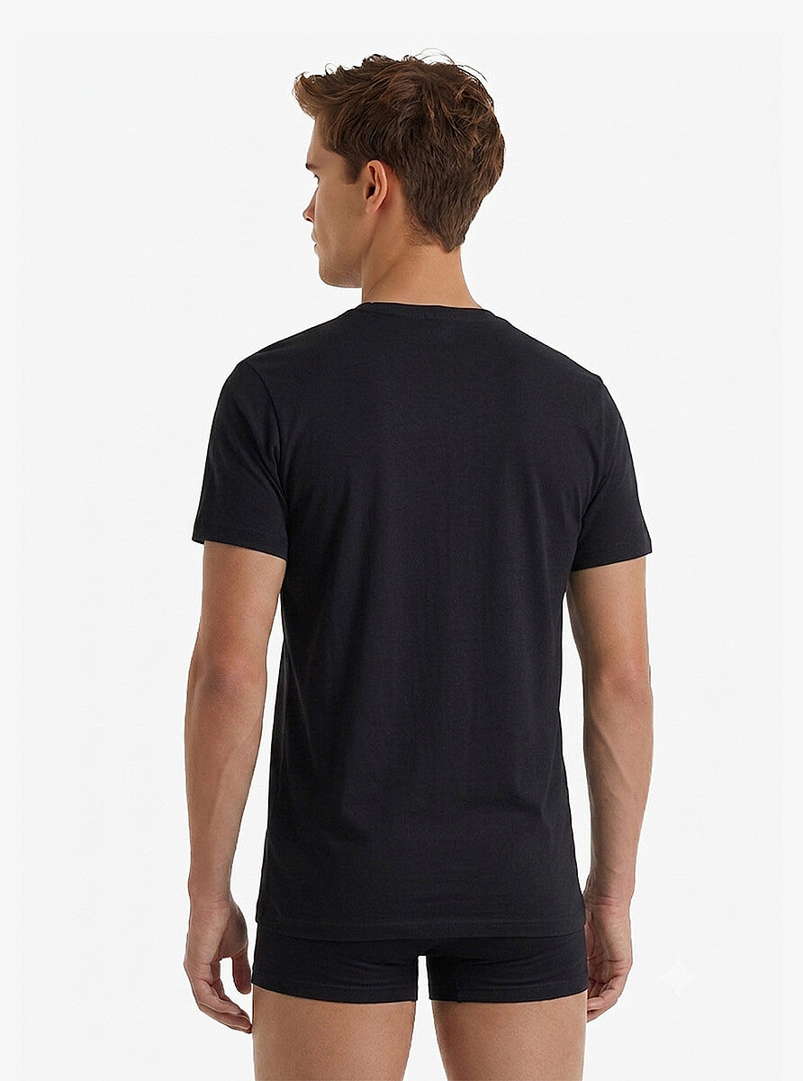 Erkek Fanila V Yaka Loose Fit 2'li Paket 9639 - Siyah - Blackspade (1)