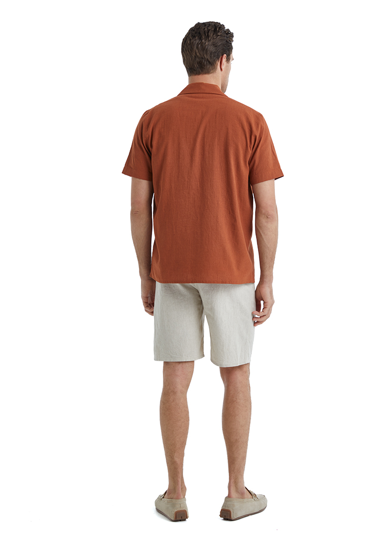 Erkek Keten Gömlek 40456 - Kahverengi - 2
