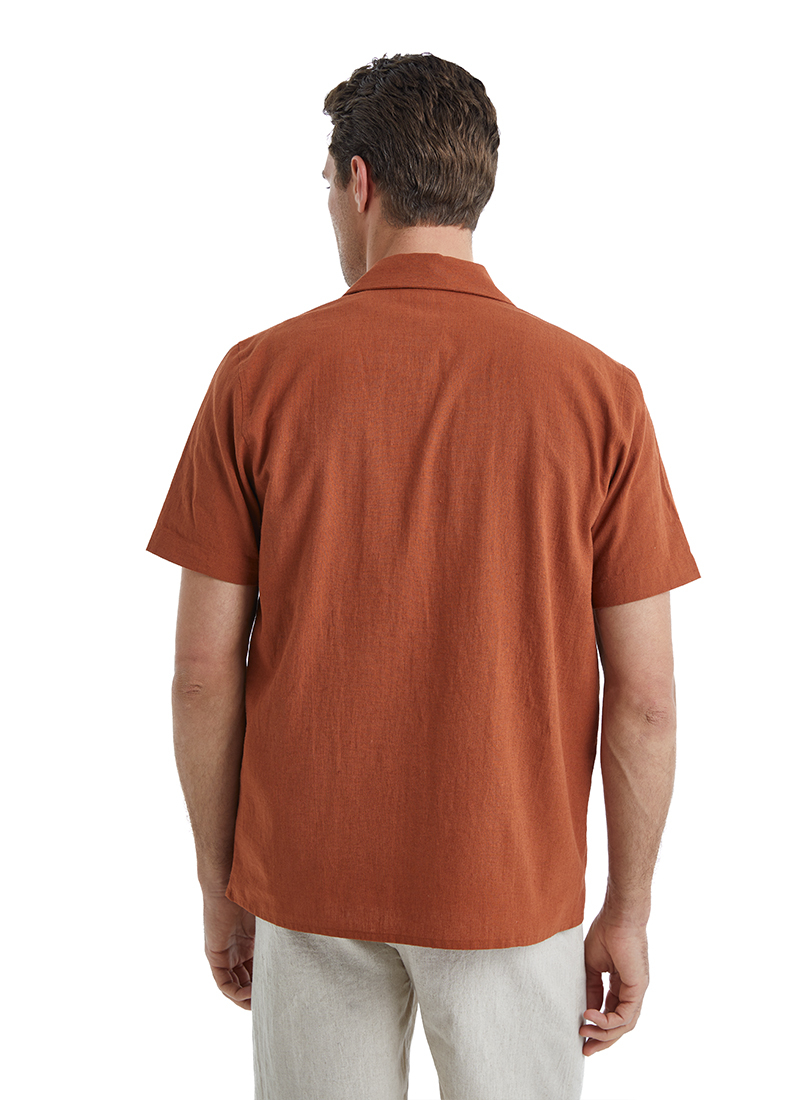 Erkek Keten Gömlek 40456 - Kahverengi - 6