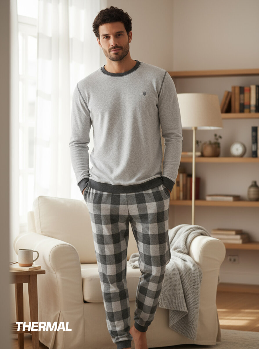 Termal Erkek Pijama Takımı 40603 - Gri Melanj - 1