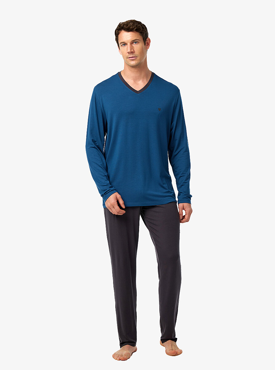Erkek Pijama Takımı 40975 - Mavi