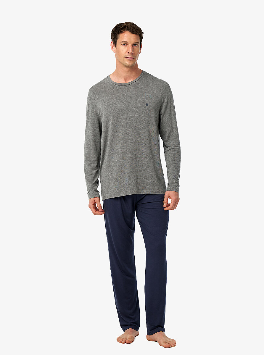 Erkek Pijama Takımı 41043 - Gri Melanj - 1