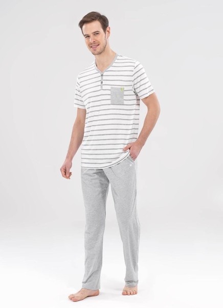 Erkek Pijama Takımı 7597 - Beyaz Gri Melanj - 1