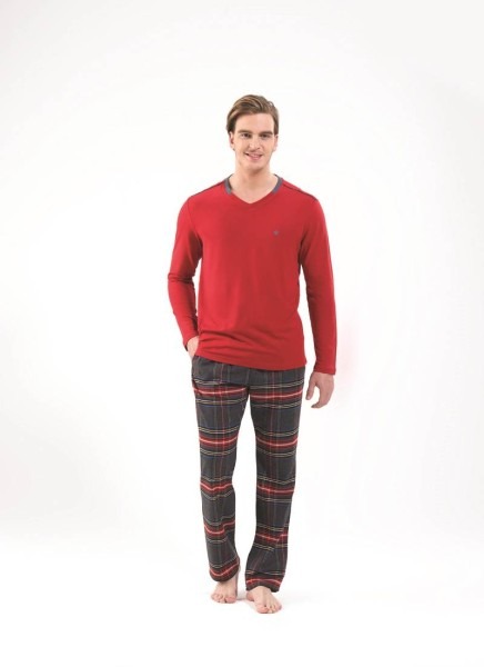 Erkek Pijama Takımı - 7755 - Kırmızı - 1