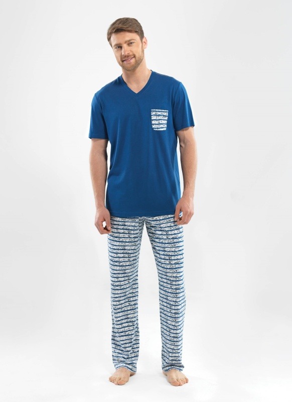 Erkek Pijama Takımı - 7859 - Mavi - 1