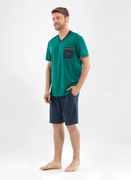 Erkek Şort Pijama Takımı - 7837 - Yeşil - 1