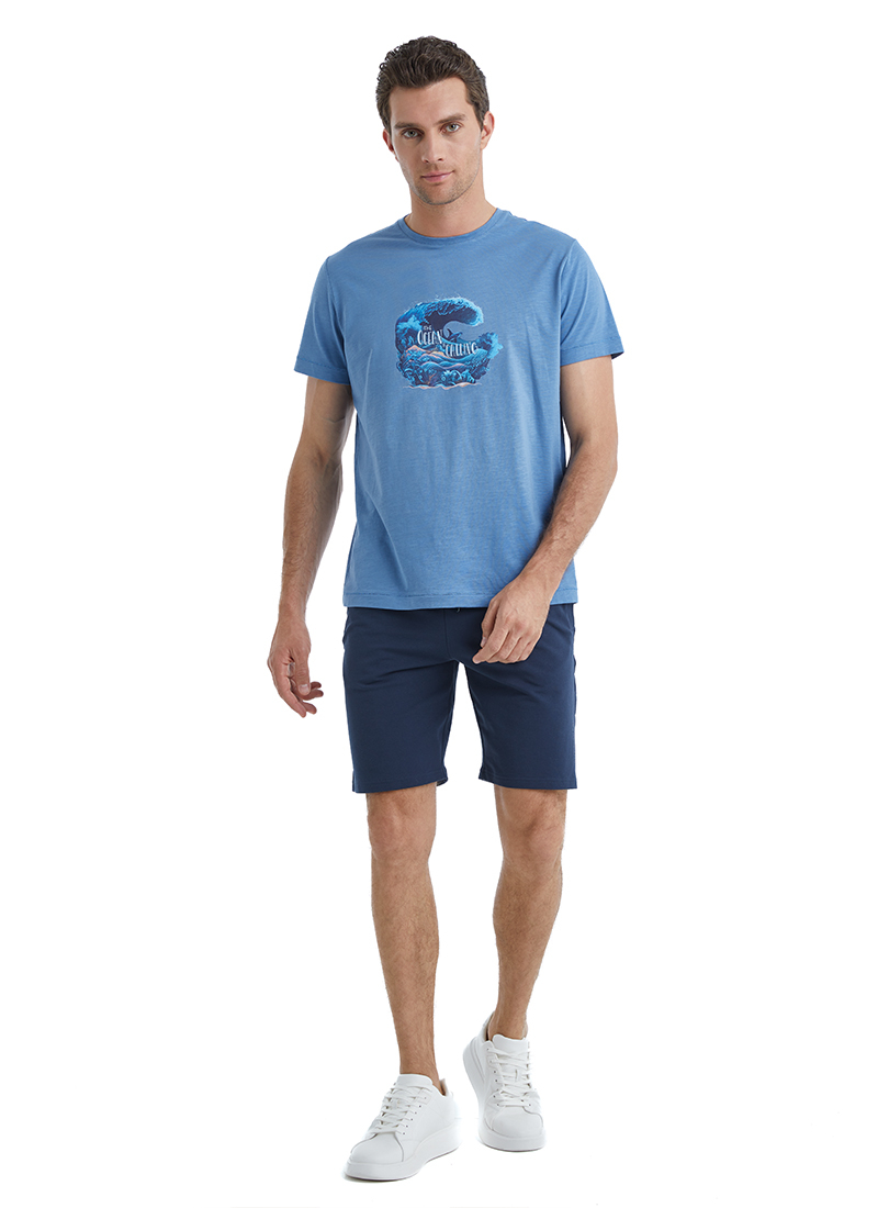 Erkek T-Shirt 40503 - Mavi - Blackspade