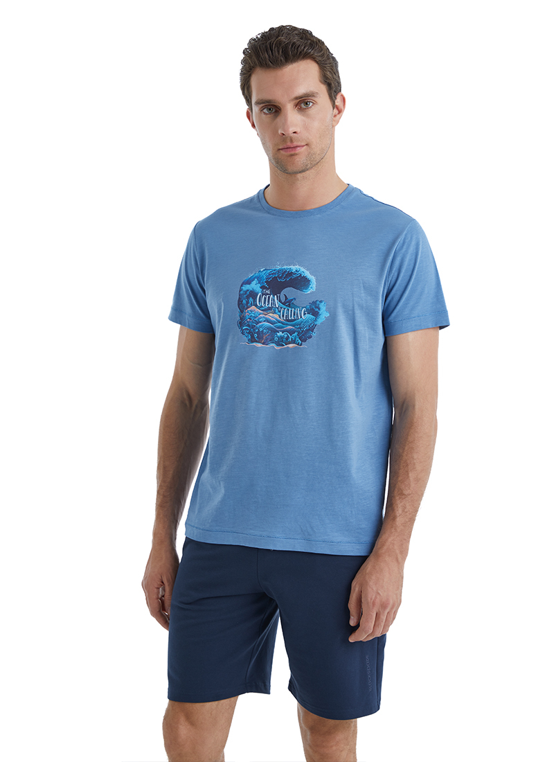 Erkek T-Shirt 40503 - Mavi - 4