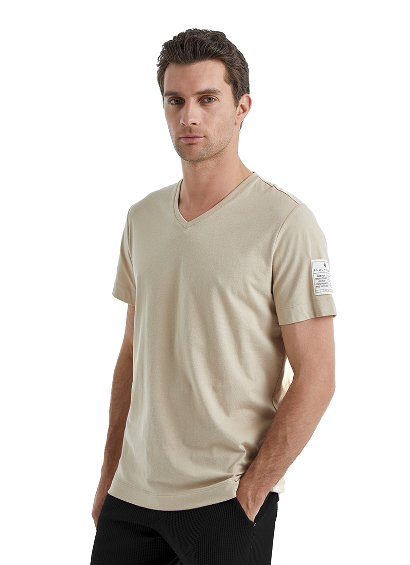 Erkek V Yaka T-Shirt 40450 - Kahverengi - 4