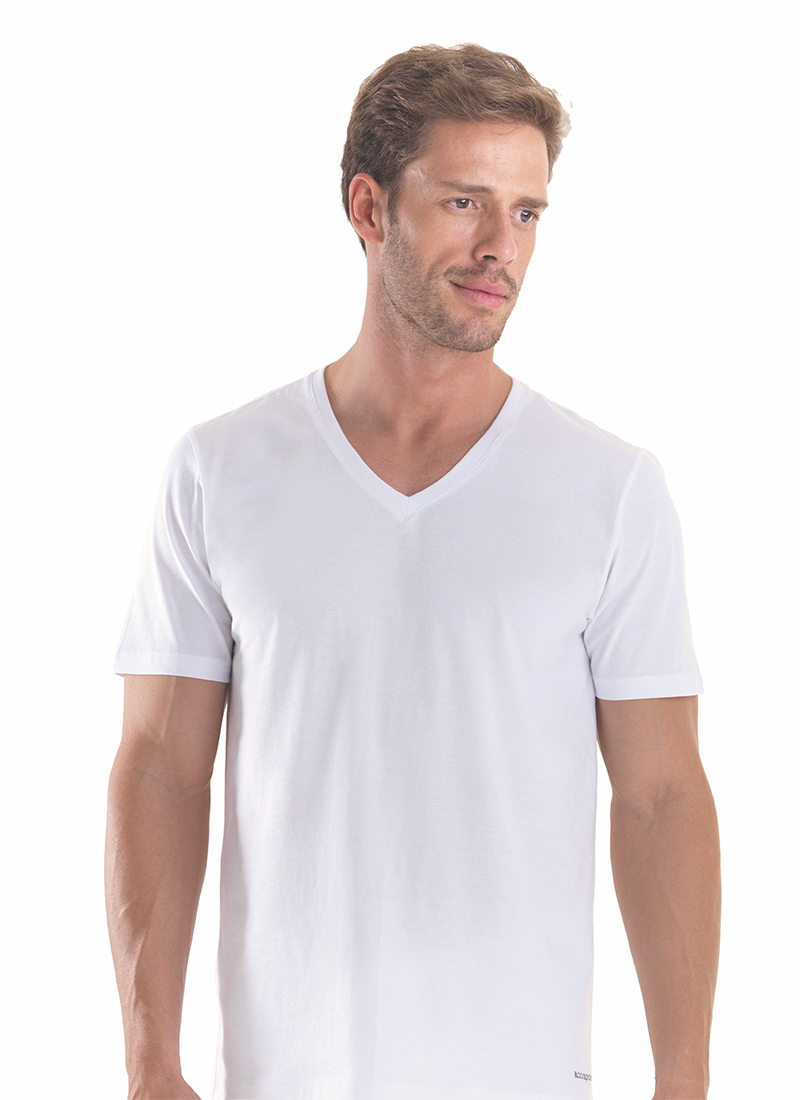 Erkek T-shirt 2'li Paket V Yaka Loose Fit 9639 - Beyaz - 1