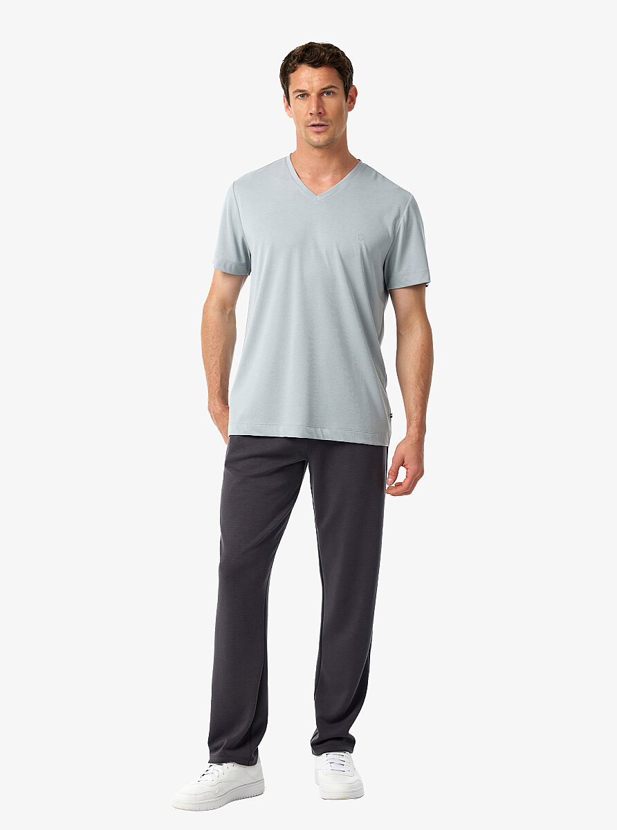 Erkek V Yaka T-Shirt 41014 - Gri
