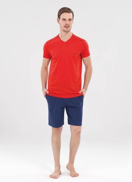 Erkek V-Yaka T-Shirt 7657 - Kırmızı - 1