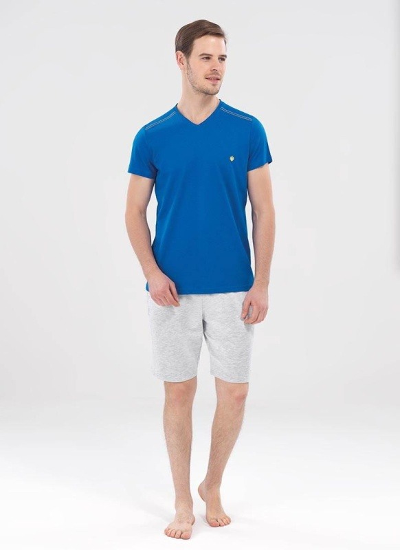 Erkek V-Yaka T-Shirt 7657 - Mavi - 1