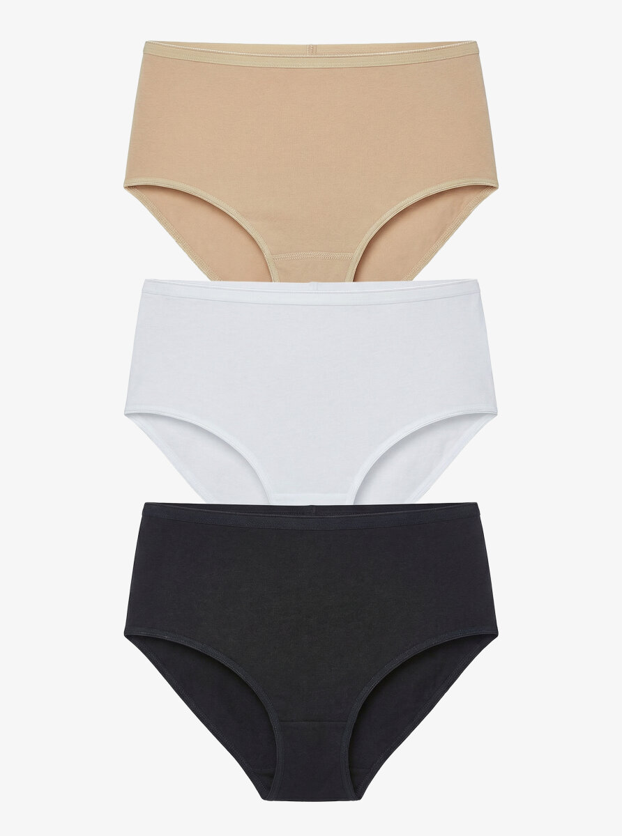 Kadın Külot 3'lü Paket Essential 1577 - Beyaz Ten Siyah - Blackspade