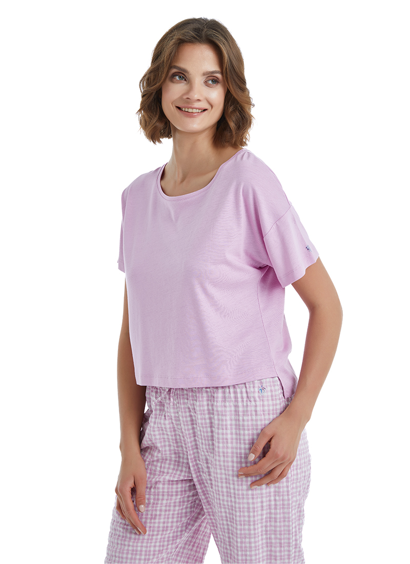 Kadın Crop T-Shirt 60409 - Pembe - Blackspade