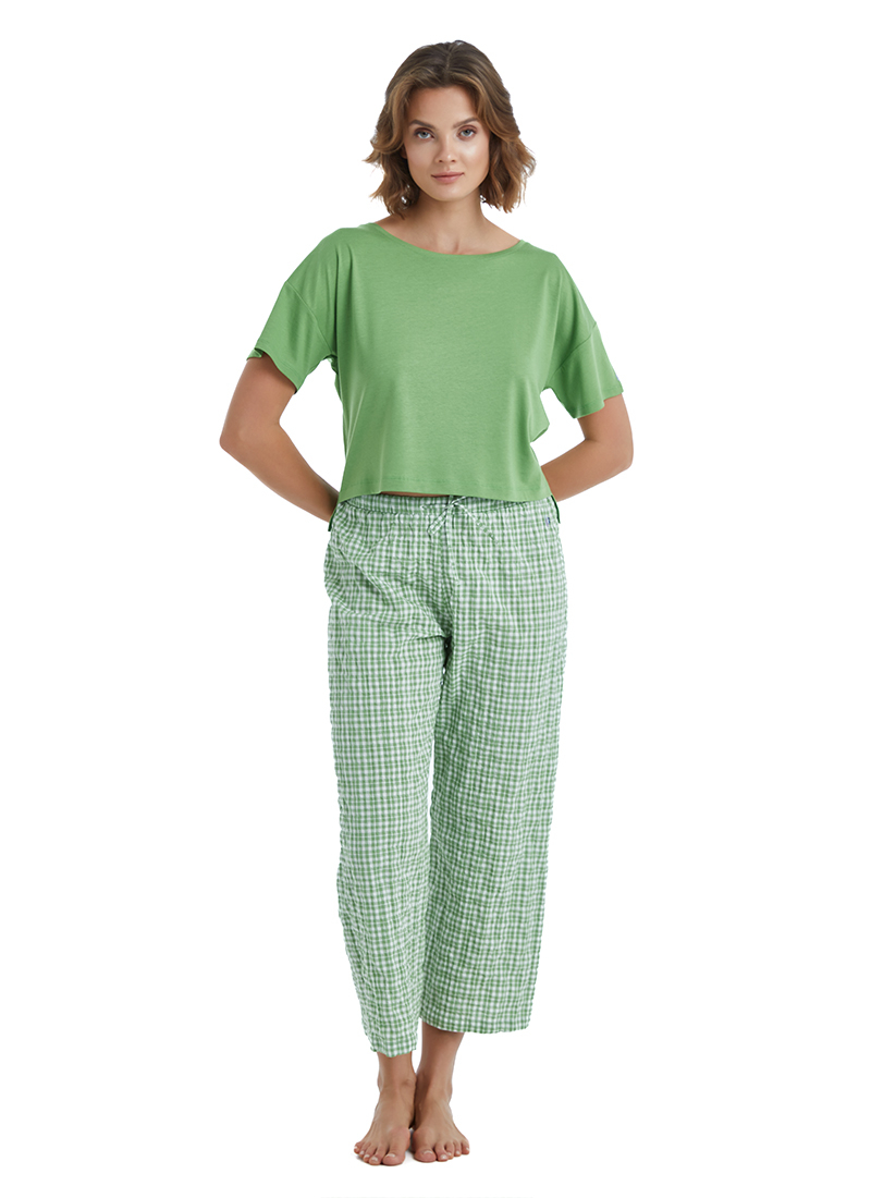 Kadın Crop T-Shirt 60409 - Yeşil - Blackspade