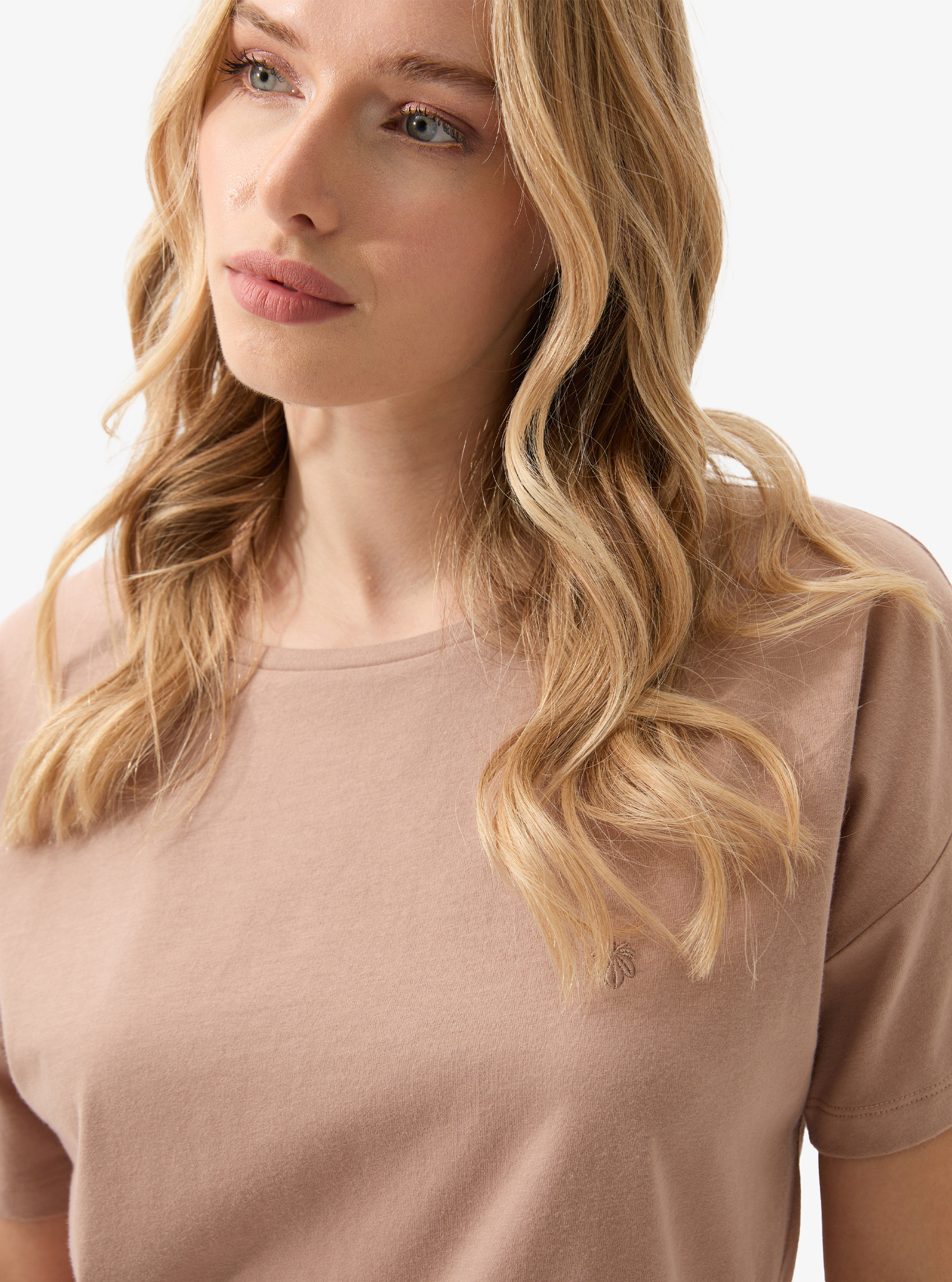 Kadın Crop T-Shirt 60586 - Kahverengi