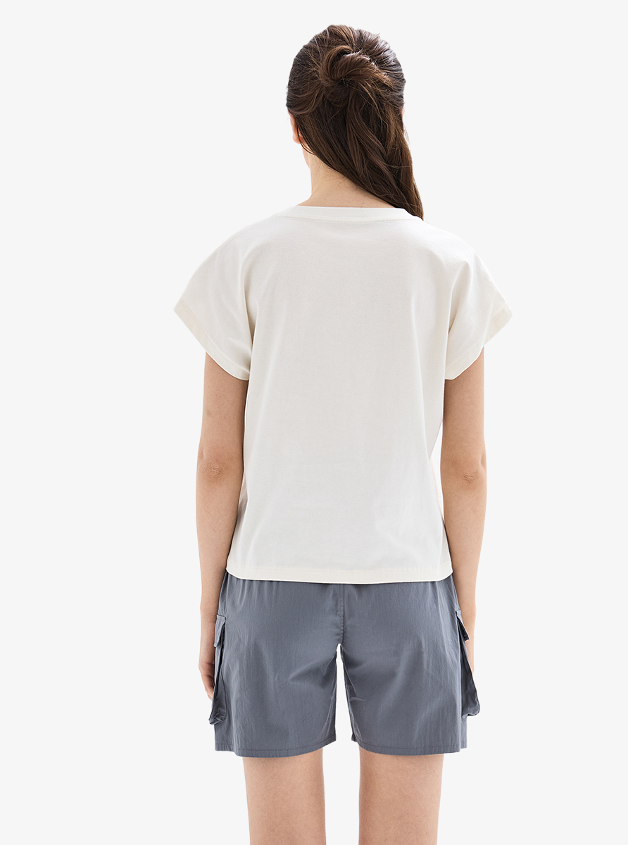 Kadın Crop T-Shirt 60627 - Krem - 4