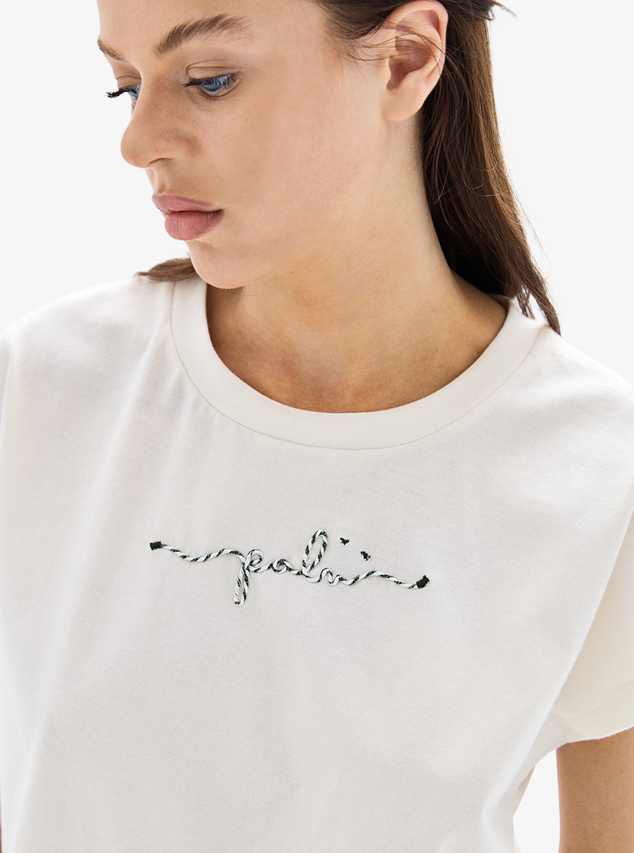 Kadın Crop T-Shirt 60627 - Krem - 2