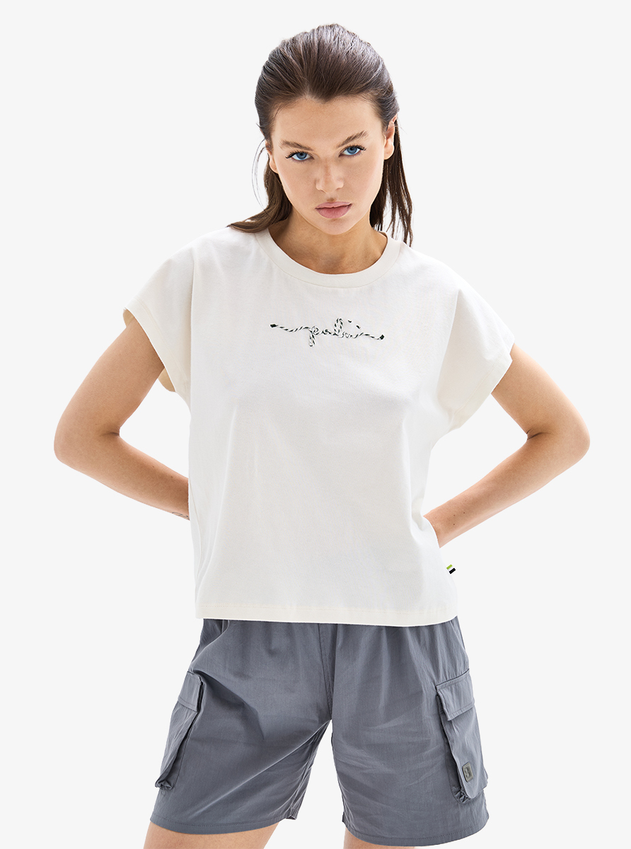 Kadın Crop T-Shirt 60627 - Krem - 1