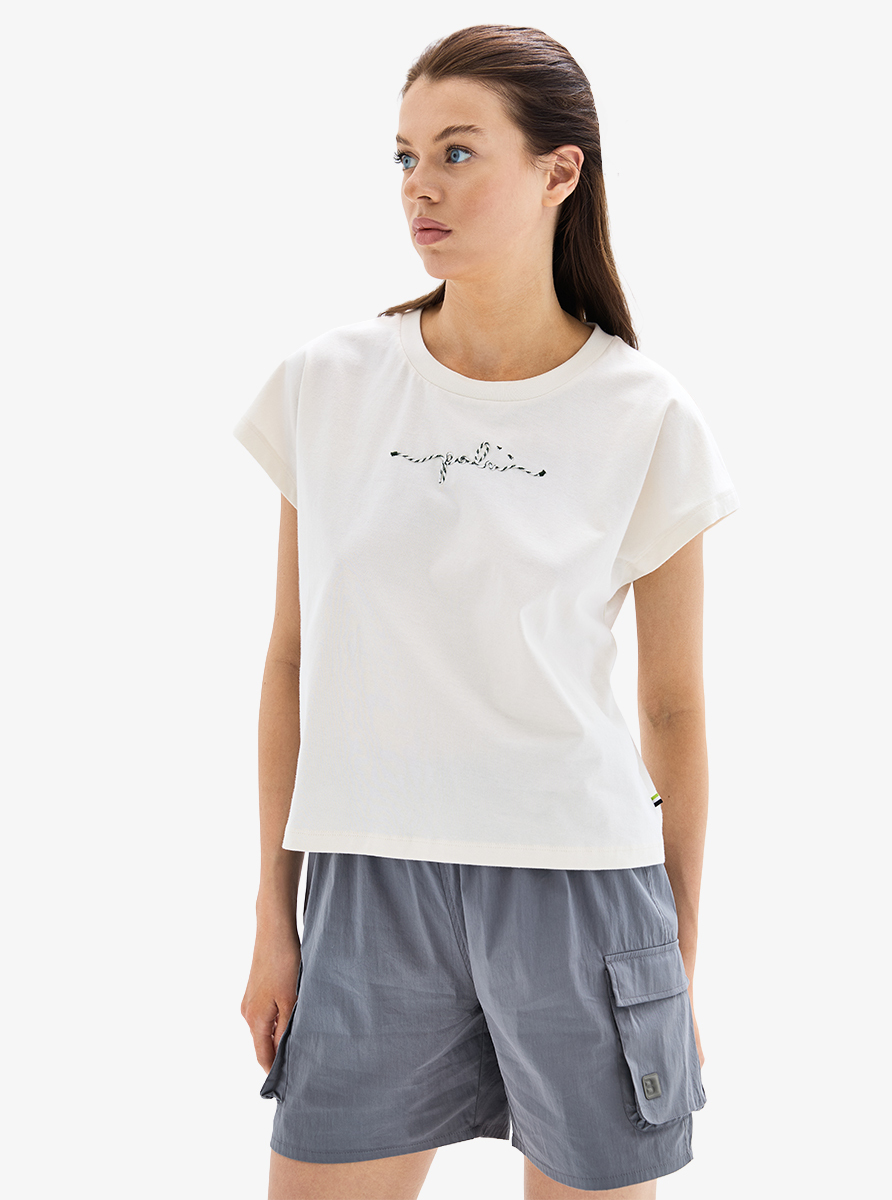 Kadın Crop T-Shirt 60627 - Krem - 3