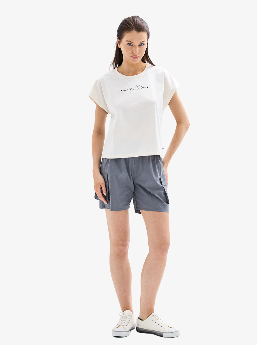 Kadın Crop T-Shirt 60627 - Krem - 5