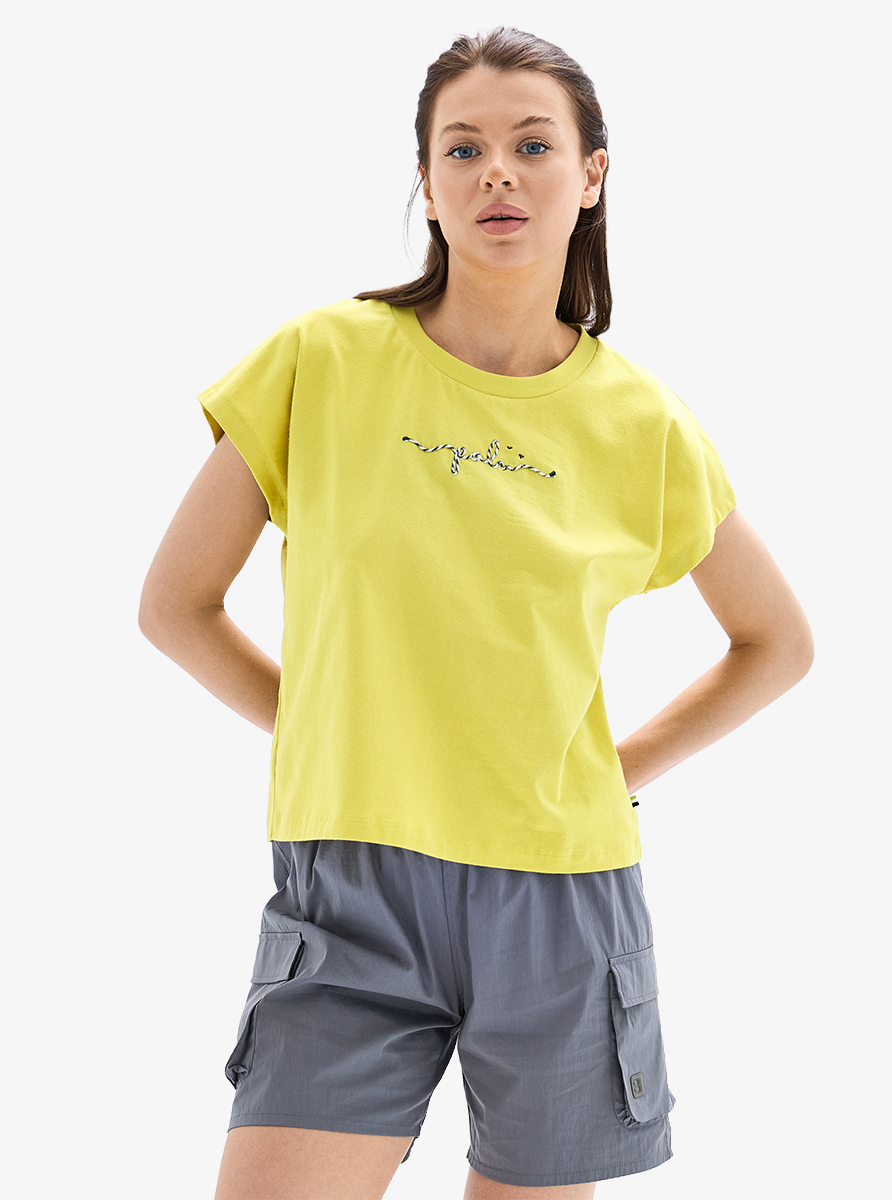 Kadın Crop T-Shirt 60627 - Sarı - Blackspade (1)