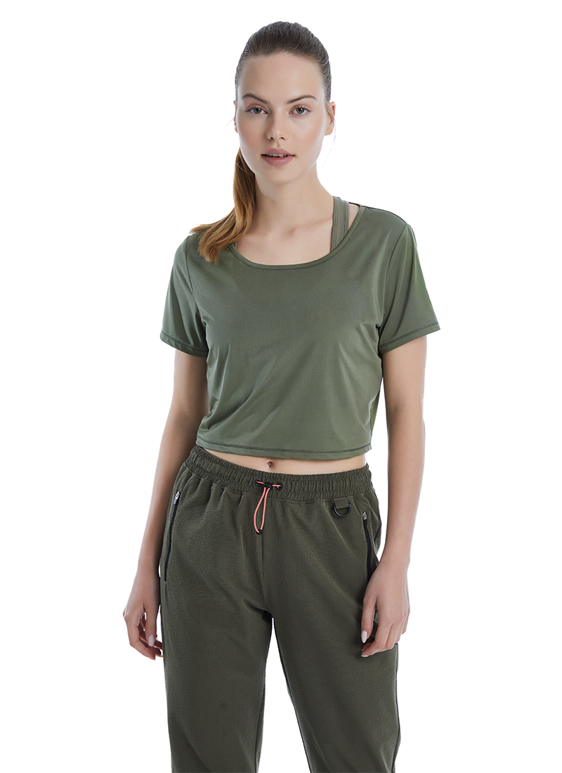 Kadın Crop T-Shirt 70504 - Haki - 1