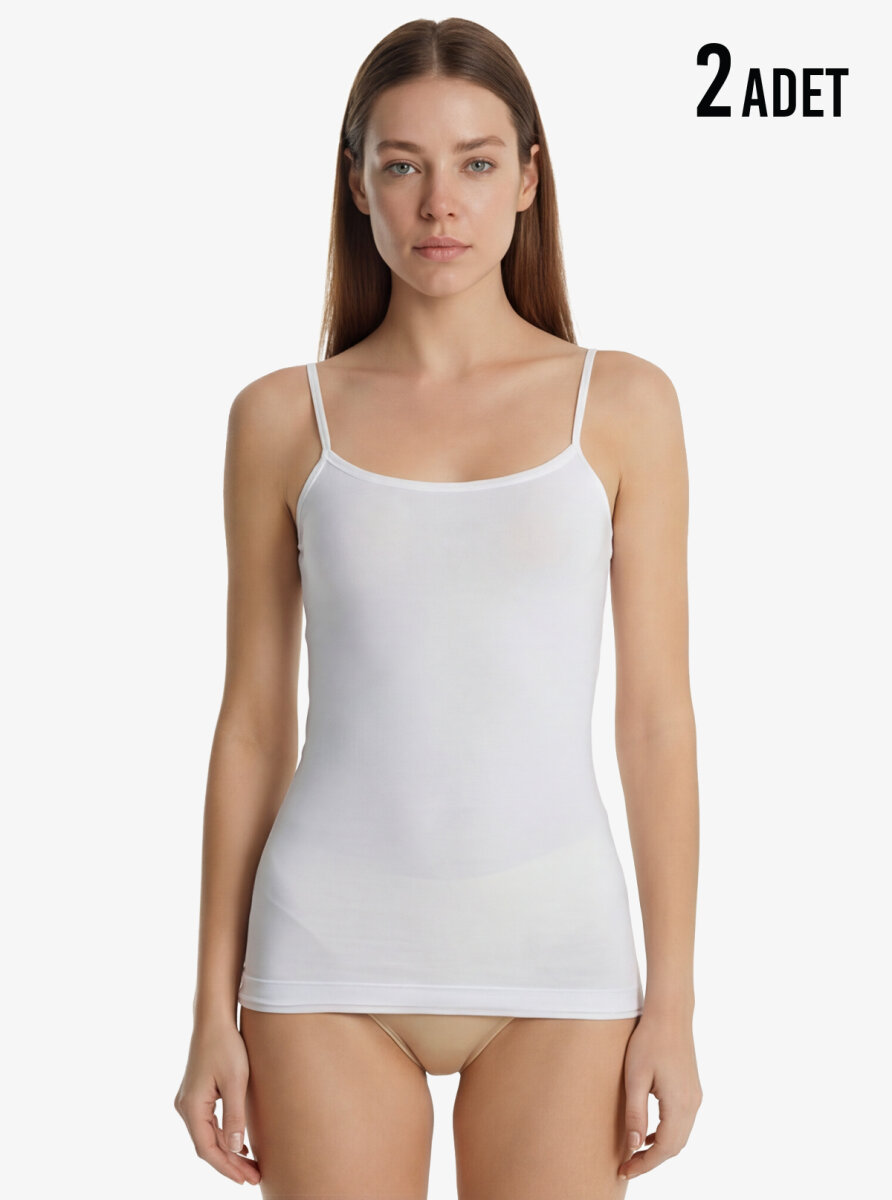 Kadın İnce Askılı Atlet 2'li Paket Essential 1592 - Beyaz - Blackspade