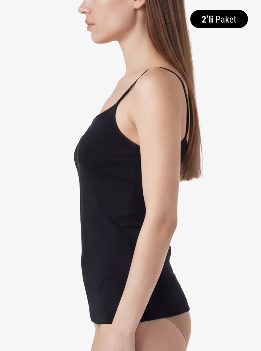 Kadın İnce Askılı Atlet 2'li Paket Essential 1592 - Siyah - 4