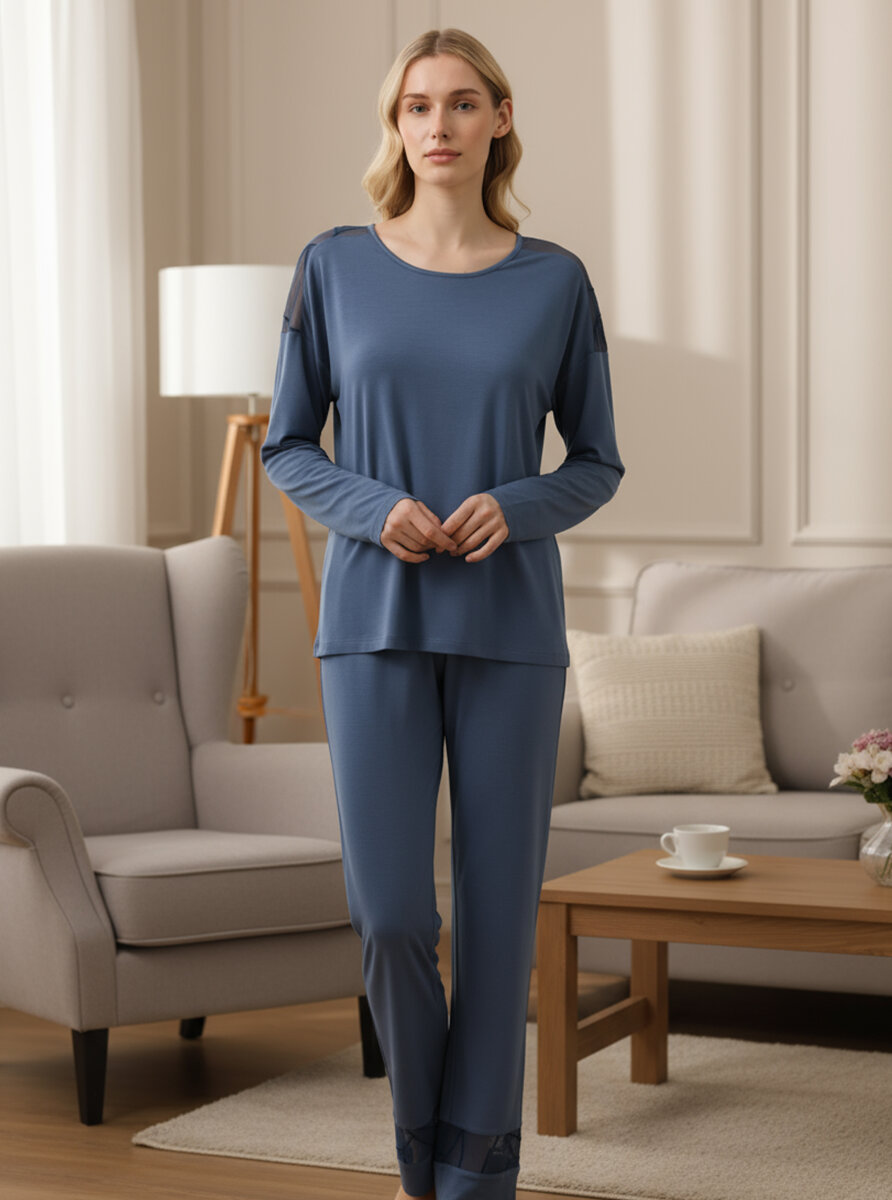 Kadın Pijama Takımı 51931 - Mavi - 5