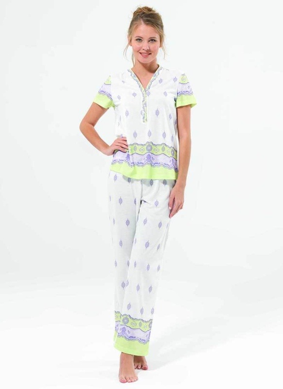 Kadın Pijama Takımı 5987 - Bordürlü Desenli - 1
