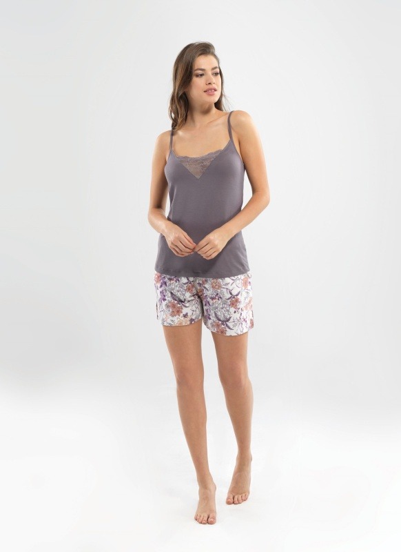 Kadın Şort Pijama Takımı - 6774 - Kahverengi - 1