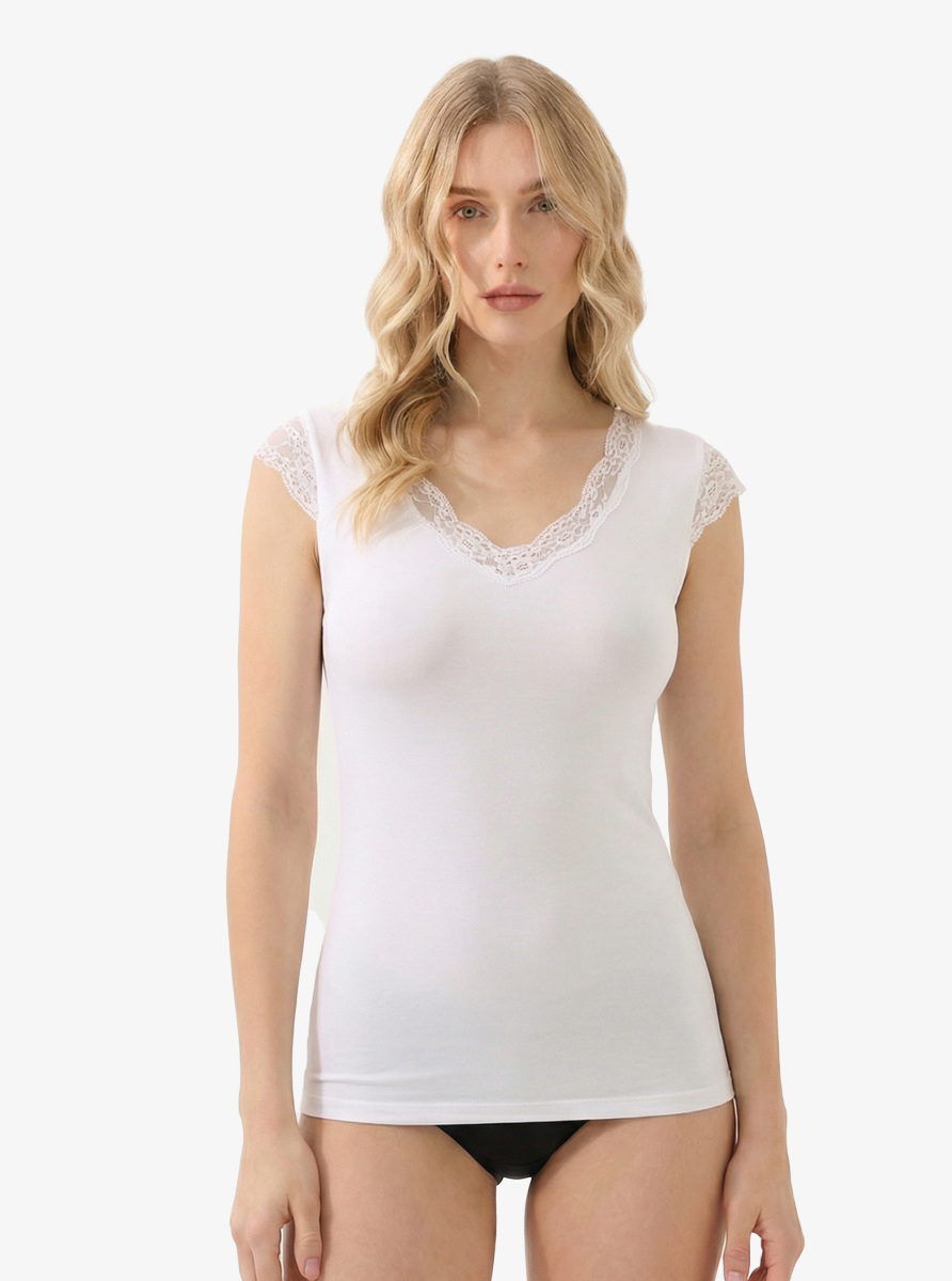 Kadın Modal Elastan T-Shirt 1348 - Beyaz - Blackspade