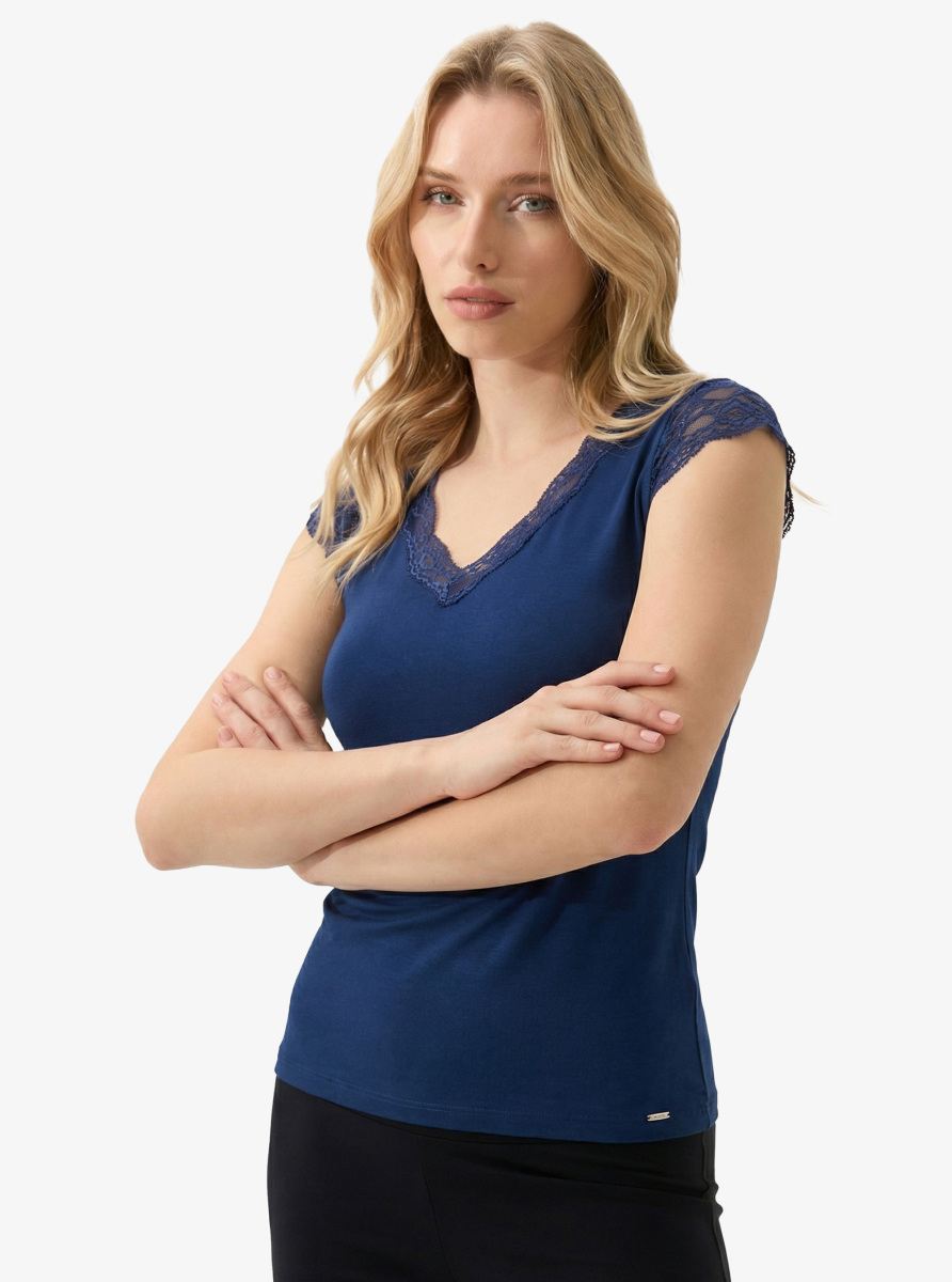 Kadın Modal Elastan T-Shirt 1348 - Lacivert - 1