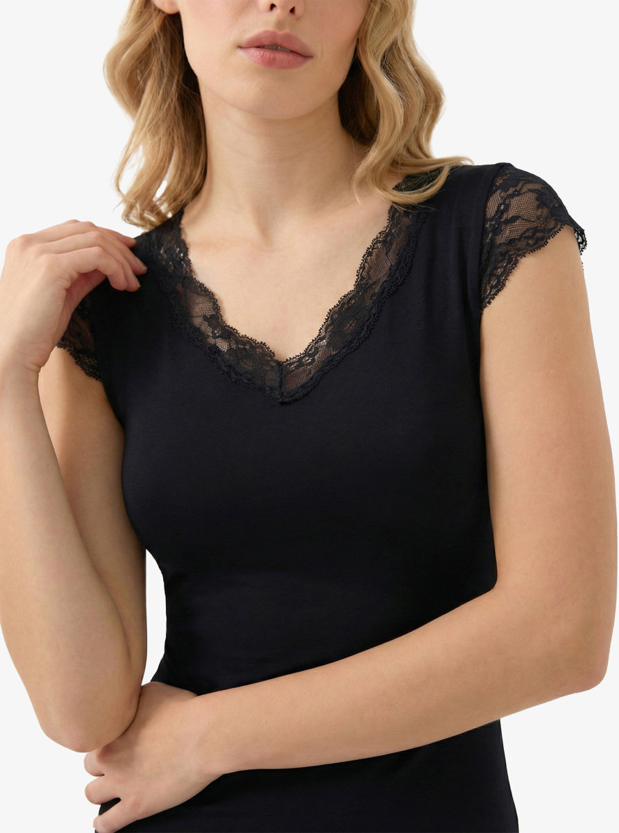 Kadın Modal Elastan T-Shirt 1348 - Siyah - 3