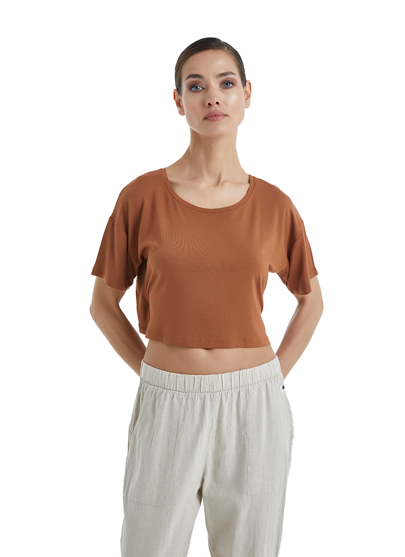 Kadın T-Shirt 60394 - Kahverengi - 1