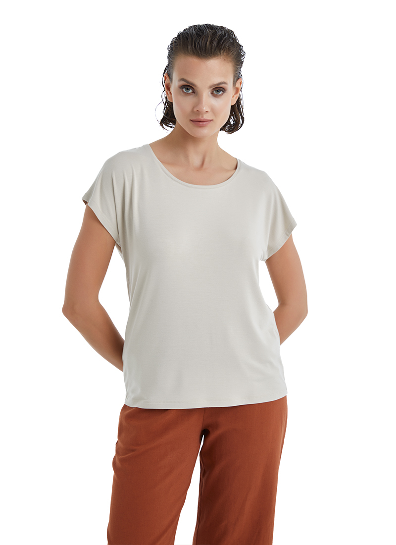Kadın T-Shirt 60395 - Bej - Blackspade