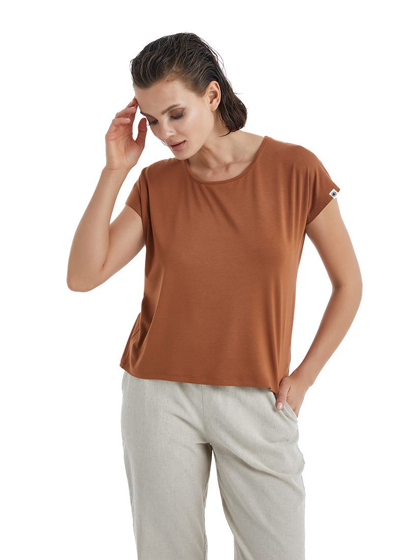Kadın T-Shirt 60395 - Kahverengi - 4