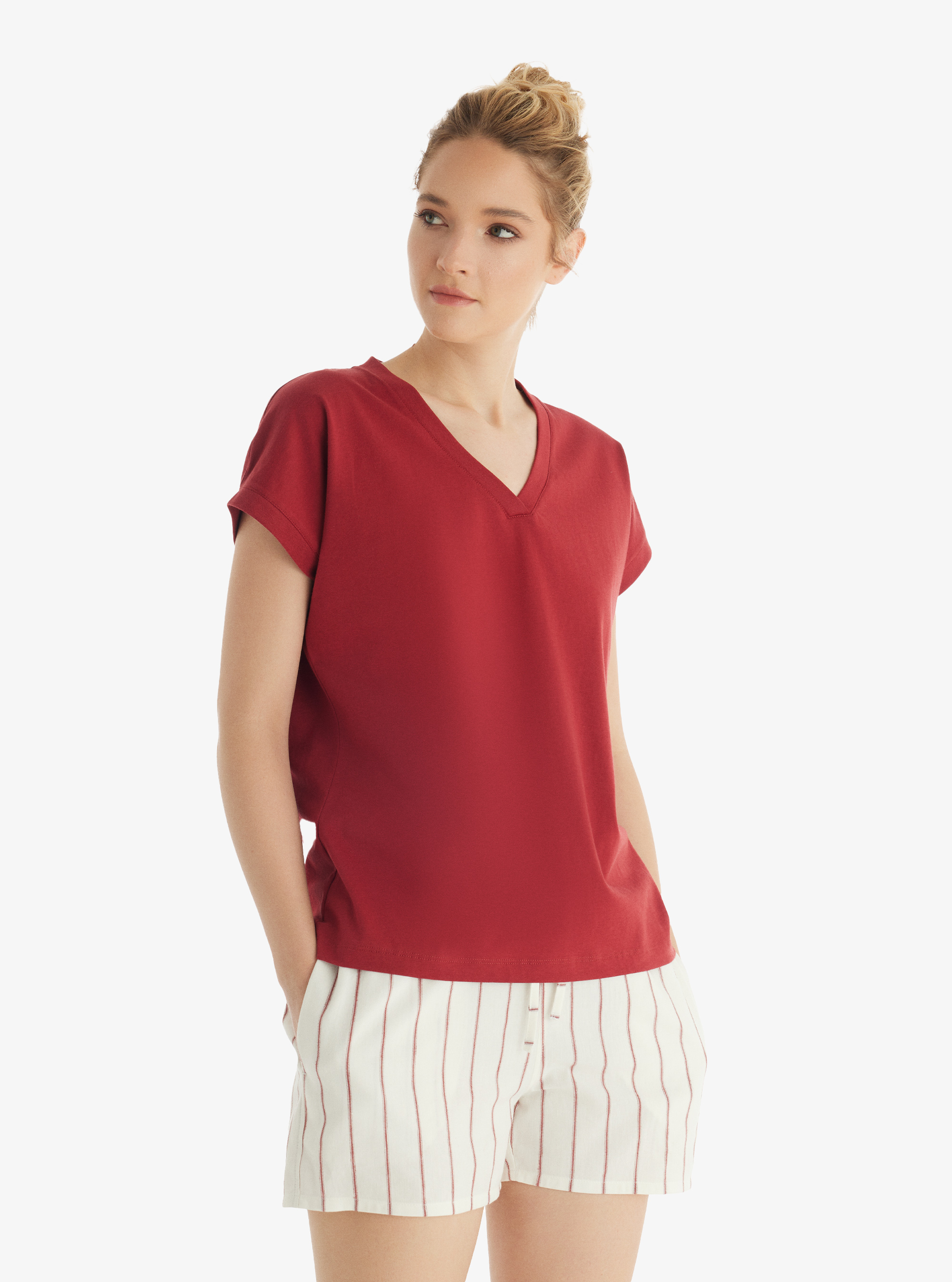 Kadın T-Shirt 60553 - Bordo - 1