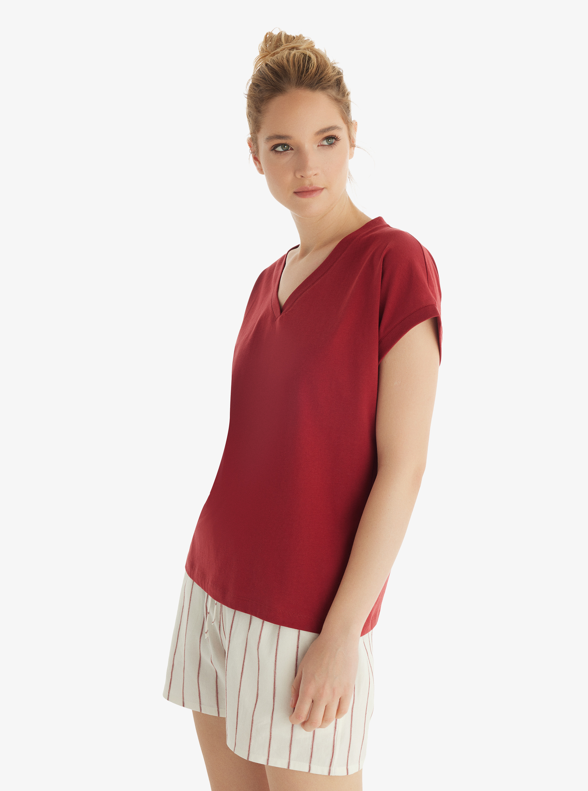 Kadın T-Shirt 60553 - Bordo - 2