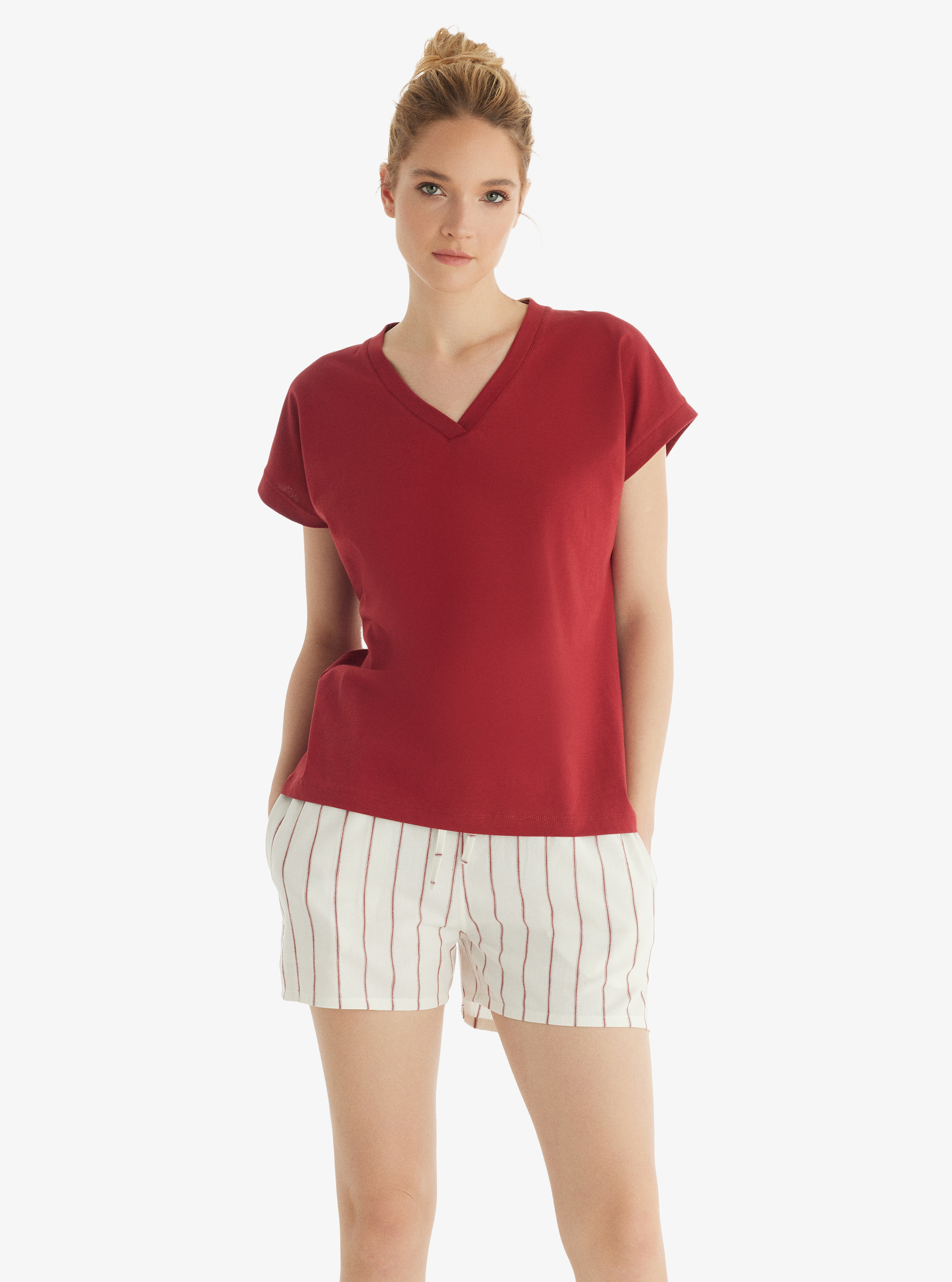 Kadın T-Shirt 60553 - Bordo - 4