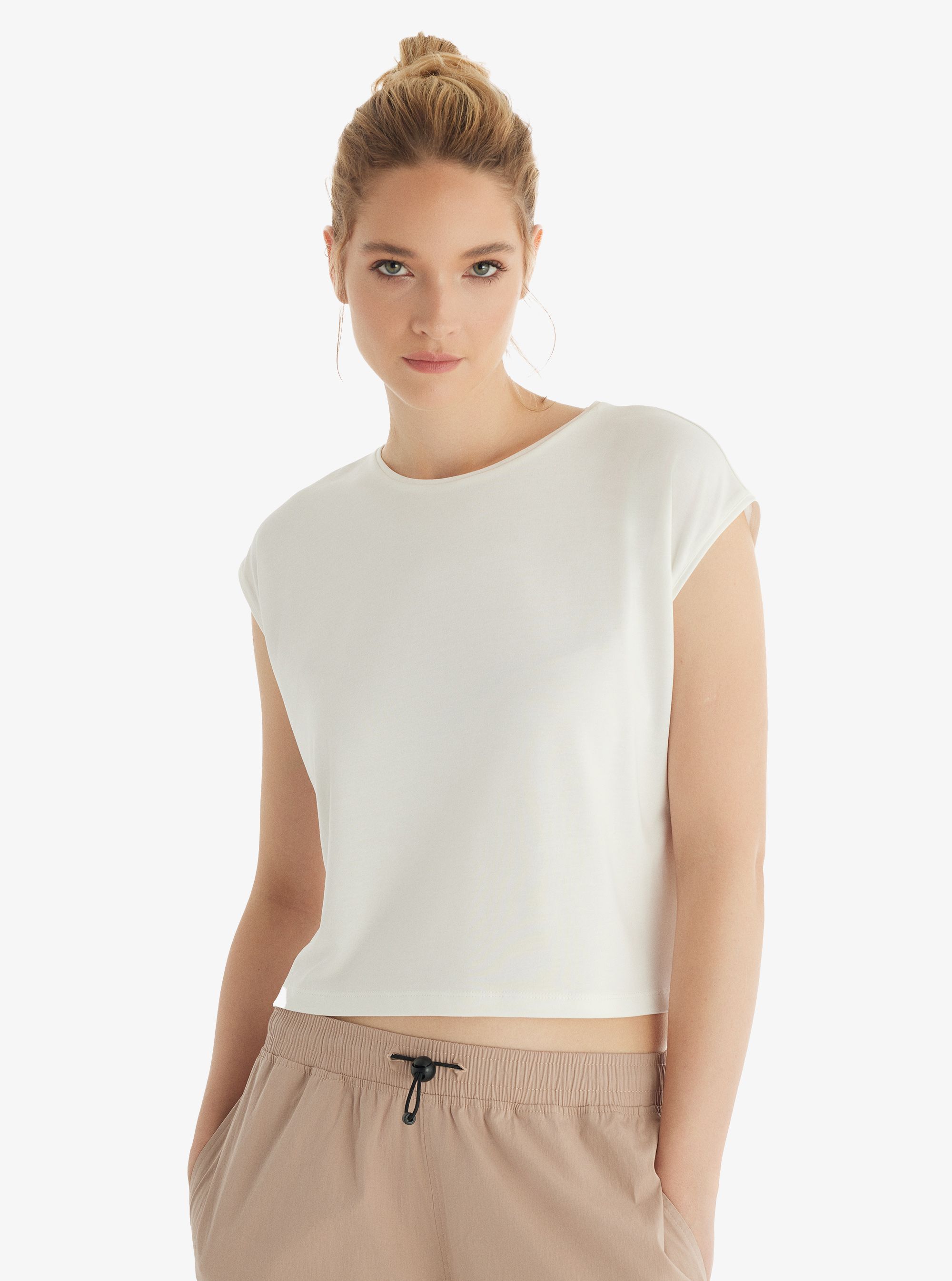 Kadın T-Shirt 60561 - Krem - 1